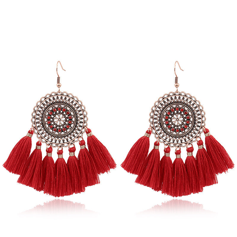 Wholesale Long Tassel Bead Mesh Metal Geometric Earrings